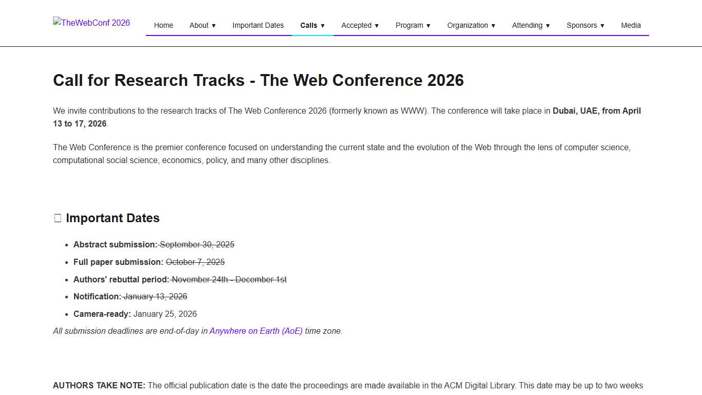 Research Tracks - The Web Conference 2026